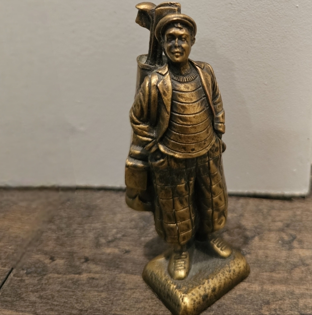 Vintage USGA Gold Brass Golfer Caddy Figurine
